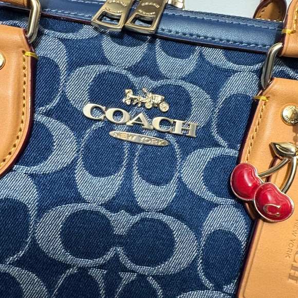 Coach Large Rowan Satchel in Denim Signature with cherry charm - Picture 4 of 8